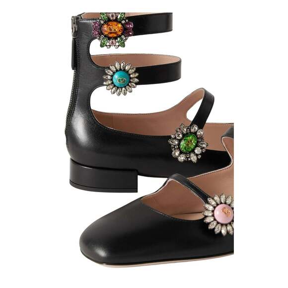 Valentino - Crystal Daisy Embellished Leather Flats - IT 37 - Picture 6 of 6